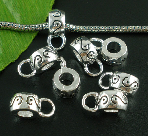 Bild von Zinklegierung European Stil Kaution Perlen Rund S-Muster Antiksilber 16mm x 7mm , 10 Stück