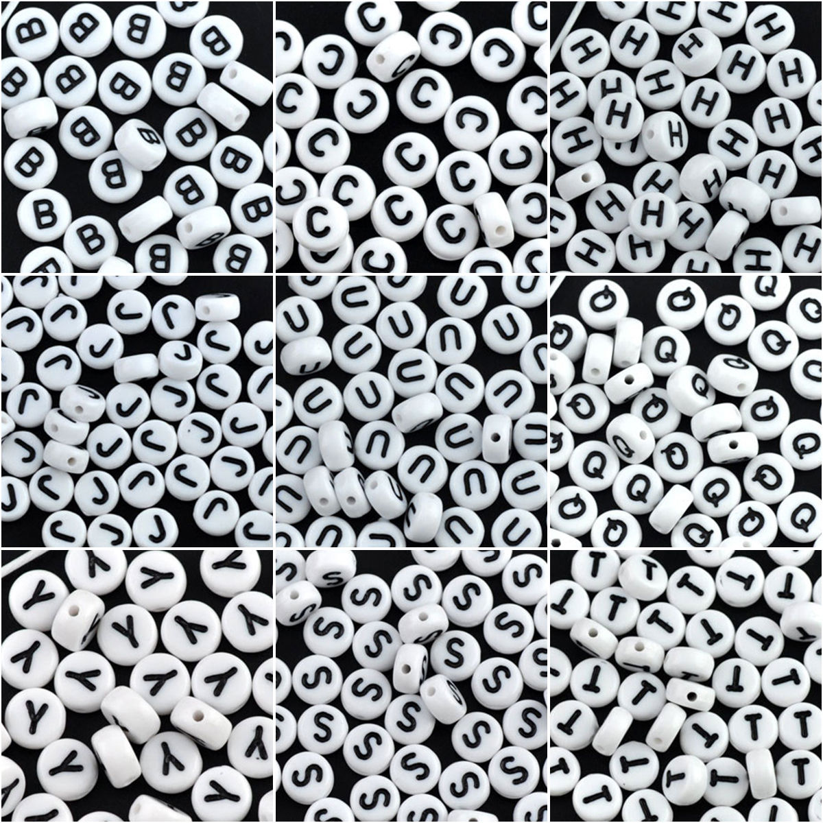 Picture of Acrylic Spacer Beads Round White Mixed Alphabet/ Letter "A-Z" About 7mm Dia, Hole: Approx 1mm, 520 PCs