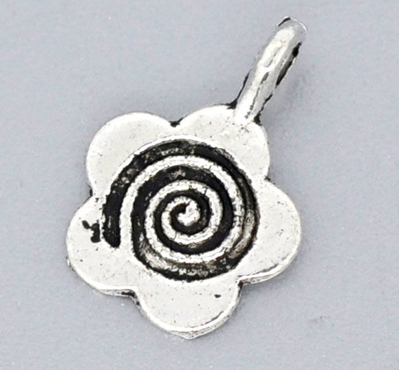 Bild von Antik Silber Blumen Anhänger Perlen Beads 15x11mm verkauft eine Packung mit 100