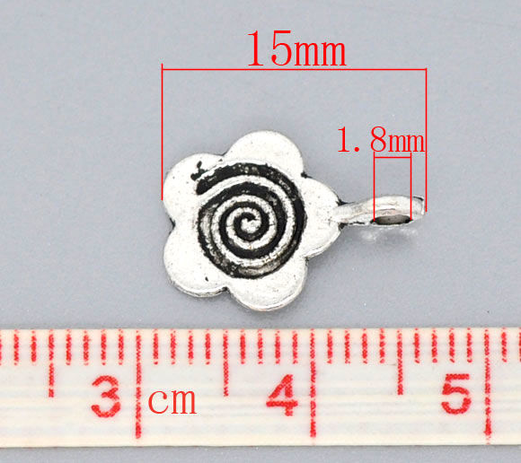 Bild von Antik Silber Blumen Anhänger Perlen Beads 15x11mm verkauft eine Packung mit 100