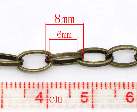 Picture of Alloy Open Link Cable Chain Findings Antique Bronze 8x4.5mm(3/8"x1/8"), 10 M