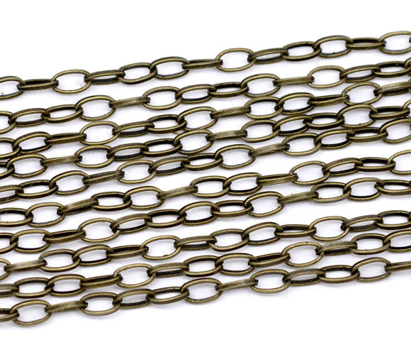 Picture of Alloy Open Link Cable Chain Findings Antique Bronze 8x4.5mm(3/8"x1/8"), 10 M