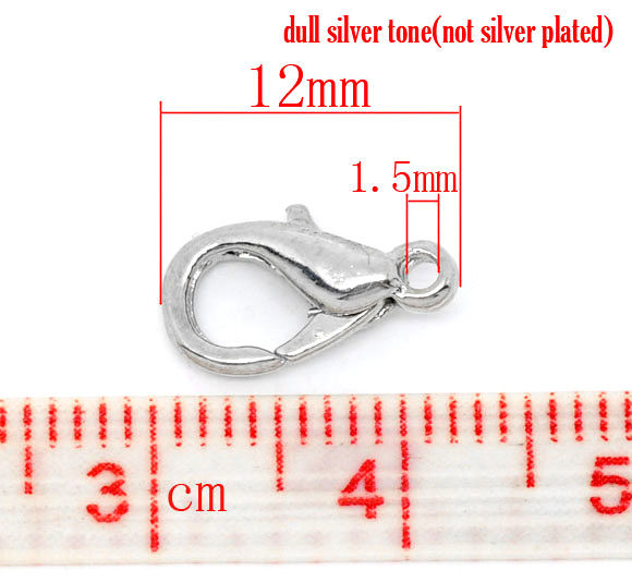 Picture of Zinc Based Alloy Lobster Clasps Silver Tone 12mm x 7mm, 100 PCs