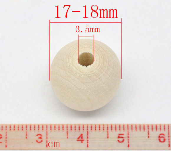 Picture of Natural Wood Spacer Beads Round About 17mm - 18mm Dia, Hole: Approx 3.5mm, 50 PCs