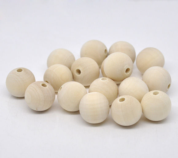 Picture of Natural Wood Spacer Beads Round About 17mm - 18mm Dia, Hole: Approx 3.5mm, 50 PCs