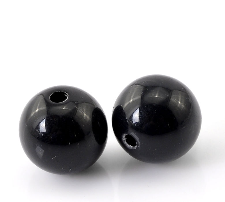 Picture of Acrylic Bubblegum Beads Ball Black Polished About 10mm Dia, Hole: Approx 1.8mm, 200 PCs
