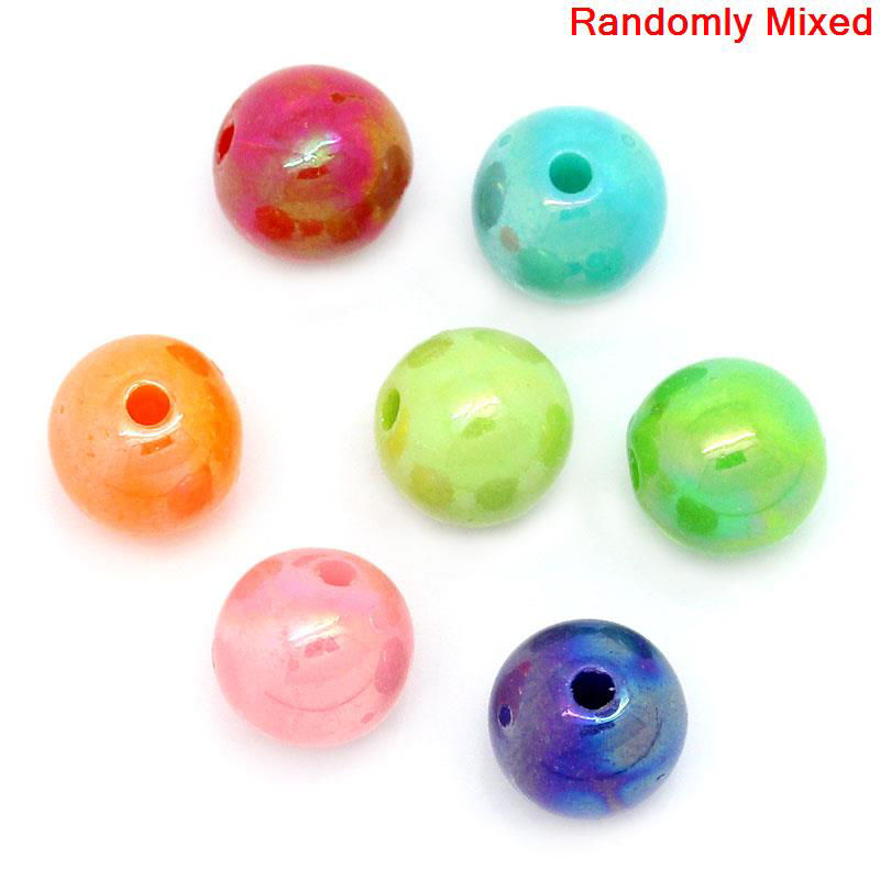 Picture of Acrylic Bubblegum Beads Ball At Random Mixed AB Color Polished About 8mm Dia, Hole: Approx 2.5mm, 300 PCs