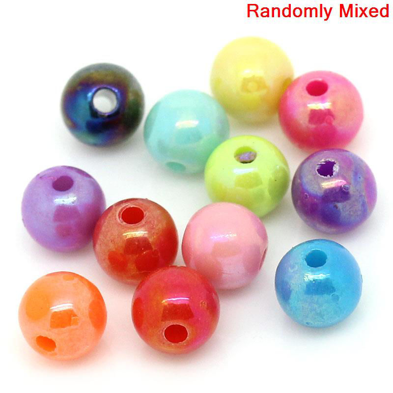 Picture of Acrylic Bubblegum Beads Ball At Random Mixed AB Color Polished About 6mm Dia, Hole: Approx 1.9mm, 500 PCs