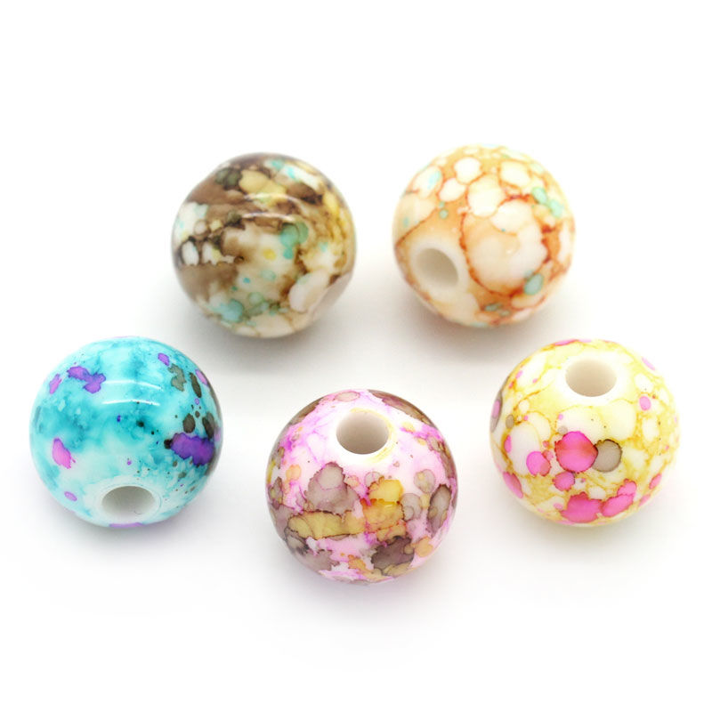 Picture of Acrylic Bubblegum Beads Ball At Random Mixed Flower Pattern About 14mm Dia, Hole: Approx 3.6mm, 50 PCs
