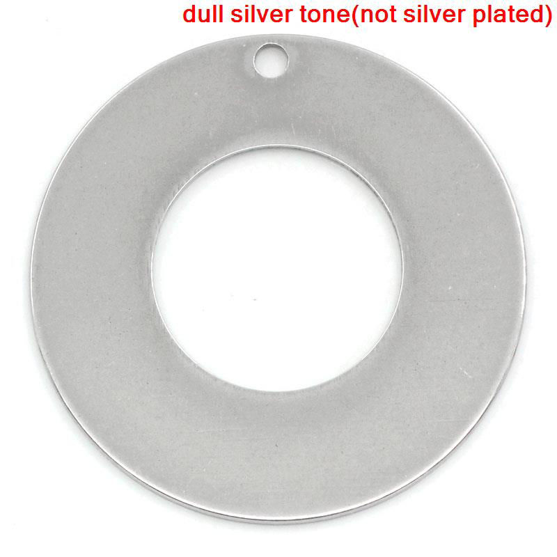 Imagen de 304 Acero Inoxidable Puede Tallar Llana Colgantes Anillo Tono de Plata Bruñido de Rodillos 30mm Dia, 10 Unidades