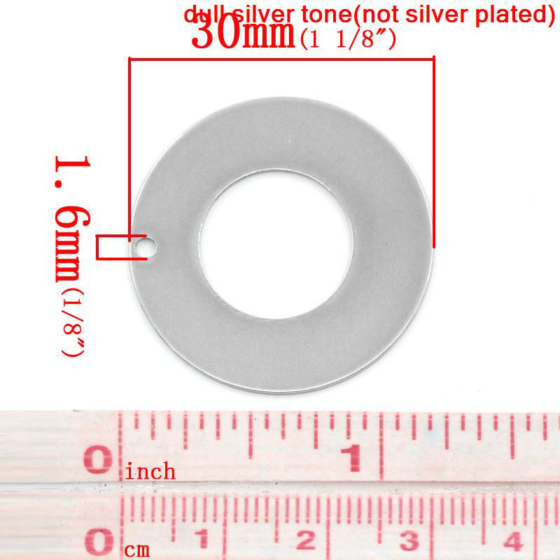 Imagen de 304 Acero Inoxidable Puede Tallar Llana Colgantes Anillo Tono de Plata Bruñido de Rodillos 30mm Dia, 10 Unidades
