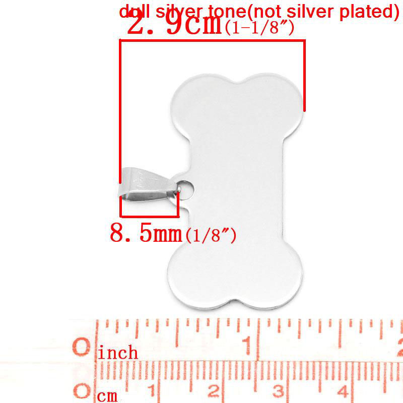 Picture of 304 Stainless Steel Blank Stamping Tags Pendants Bone Silver Tone One-sided Polishing 29mm x 40mm, 10 PCs