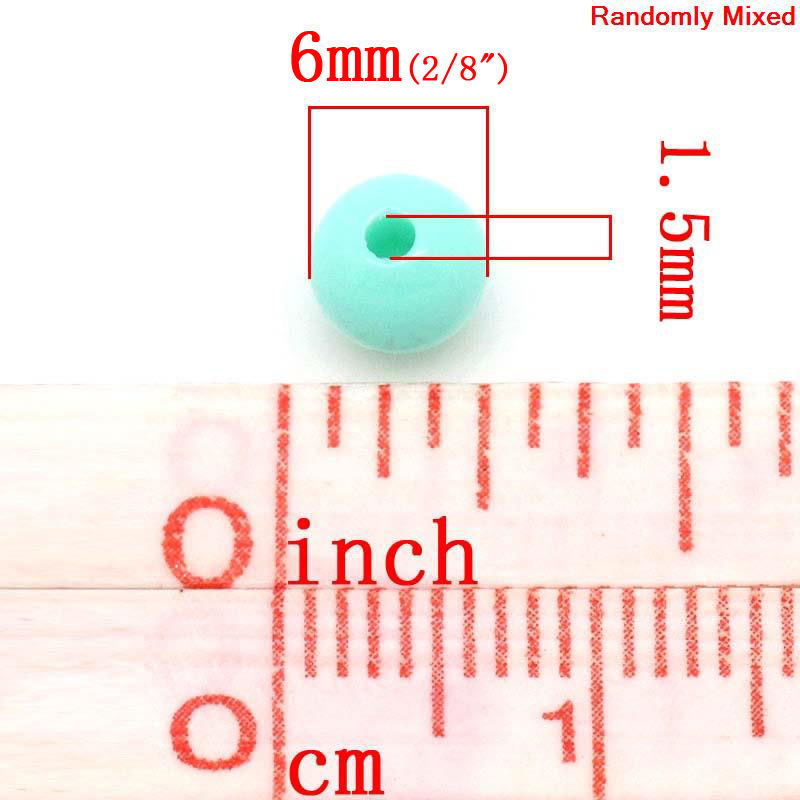 Picture of Pastel Acrylic Bubblegum Beads Round At Random Mixed About 6mm Dia, Hole: Approx 1.5mm, 500 PCs