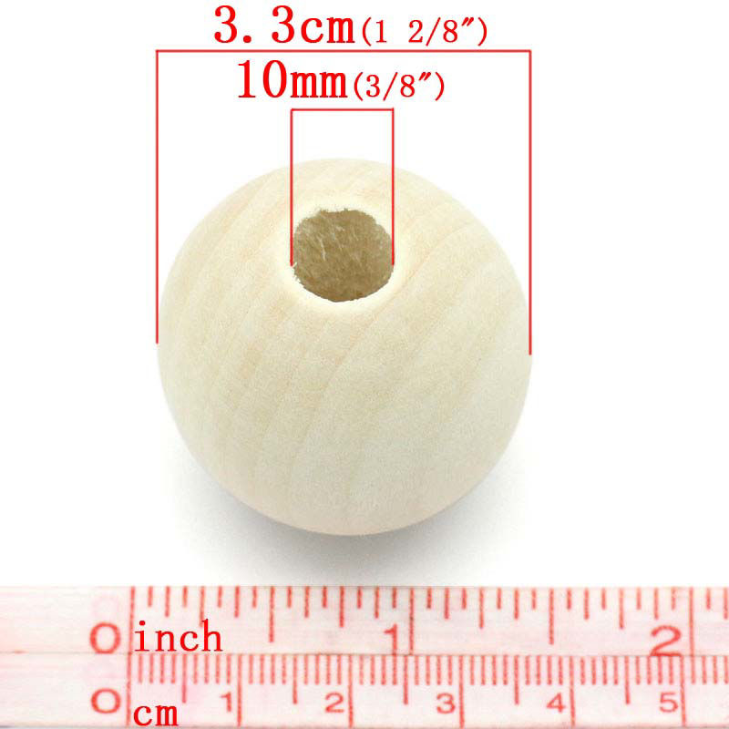Picture of Wood Spacer Beads Round Natural 35mm Dia,Hole:Approx 10mm,5PCs