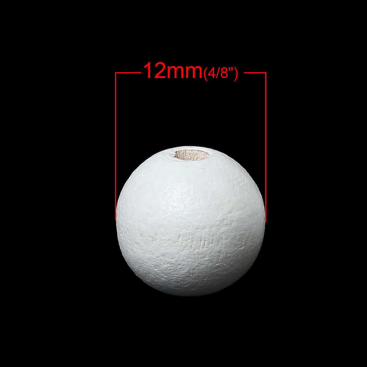 Изображение Деревянные Бусины Круглые, Белый 12мм диаметр, 2.1mm-3.1mm, 200 ШТ