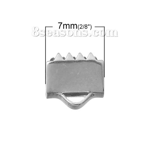 Picture of Stainless Steel Necklace Cord End Caps Ribbon Crimp End Findings Silver Tone 7mm( 2/8")x6mm( 2/8"), 30 PCs
