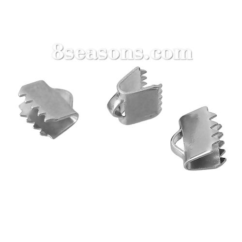 Picture of Stainless Steel Necklace Cord End Caps Ribbon Crimp End Findings Silver Tone 7mm( 2/8")x6mm( 2/8"), 30 PCs
