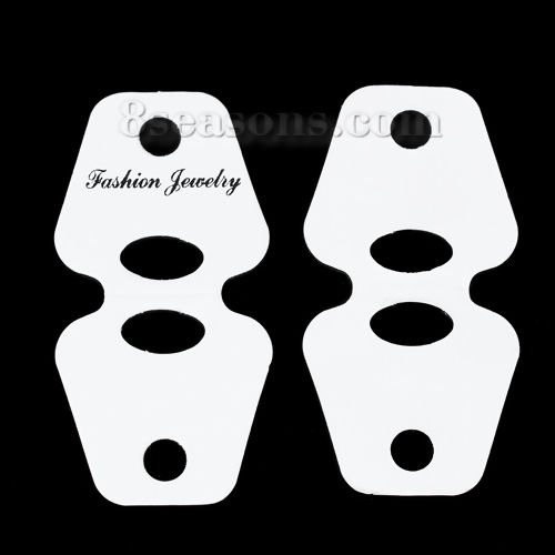 Picture of Paper Jewelry Necklace Display Card White Message " FASHION JEWELRY " 8cm x 4cm, 100 Sheets