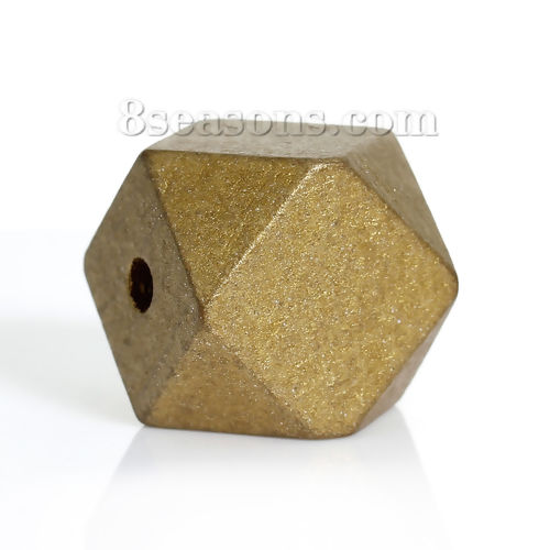 Picture of Natural Hinoki Wood Spacer Beads Polygon Golden Faceted About 20mm x 20mm, Hole: Approx 4.2mm, 20 PCs