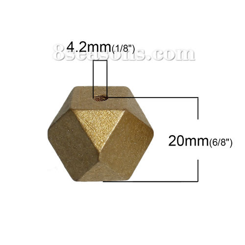 Picture of Natural Hinoki Wood Spacer Beads Polygon Golden Faceted About 20mm x 20mm, Hole: Approx 4.2mm, 20 PCs