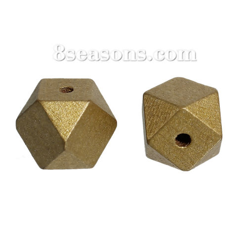 Picture of Natural Hinoki Wood Spacer Beads Polygon Golden Faceted About 20mm x 20mm, Hole: Approx 4.2mm, 20 PCs