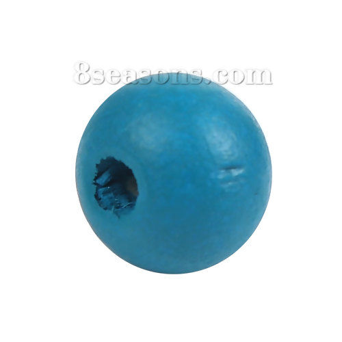 Picture of Natural Hinoki Wood Spacer Beads Round Peacock Blue About 10mm Dia, Hole: Approx 3mm, 200 PCs
