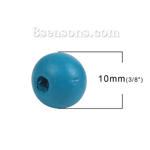 Picture of Natural Hinoki Wood Spacer Beads Round Peacock Blue About 10mm Dia, Hole: Approx 3mm, 200 PCs