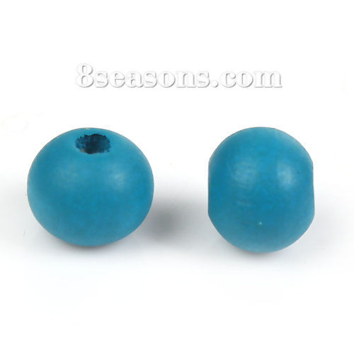 Picture of Natural Hinoki Wood Spacer Beads Round Peacock Blue About 10mm Dia, Hole: Approx 3mm, 200 PCs