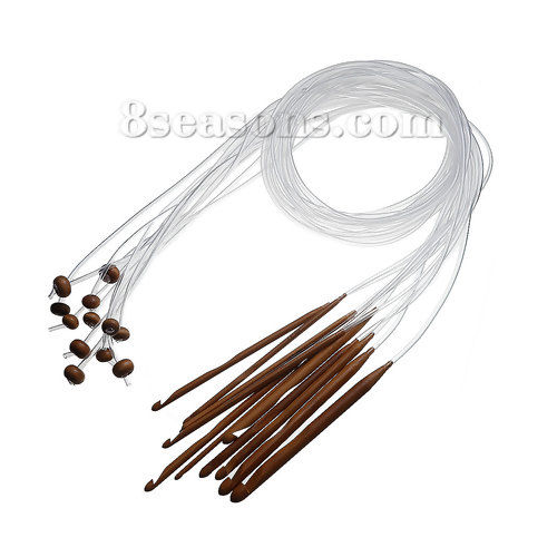 Picture of 10mm - 3mm Natural Bamboo Flexible Afghan Tunisian Carpet Crochet Hook Needles At Random Color Transparent 119.5cm(47") long, 1 Set(12 PCs/Set)