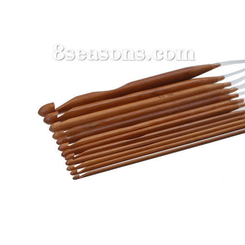 Picture of 10mm - 3mm Natural Bamboo Flexible Afghan Tunisian Carpet Crochet Hook Needles At Random Color Transparent 119.5cm(47") long, 1 Set(12 PCs/Set)