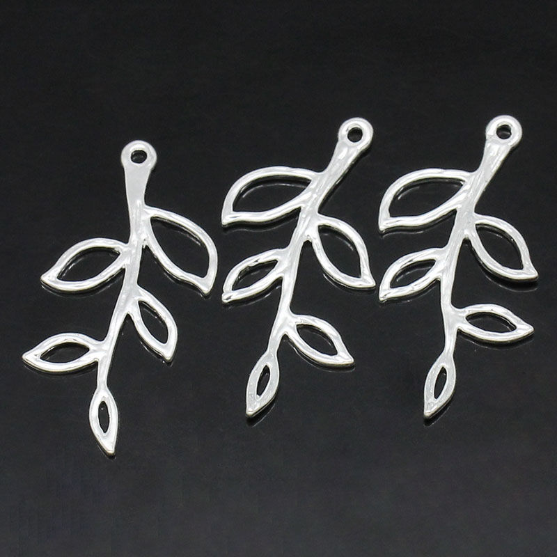 Picture of Brass Charm Pendants Leaf Silver Plated 22x11mm-23x13mm,10PCs
