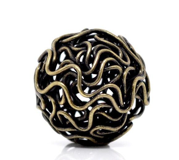 Imagen de Cuentas Espaciador Filigrana Cuerda Torcido Bola , Bronce Antiguo Hueco 18mm Diámetro, 2 Unidades