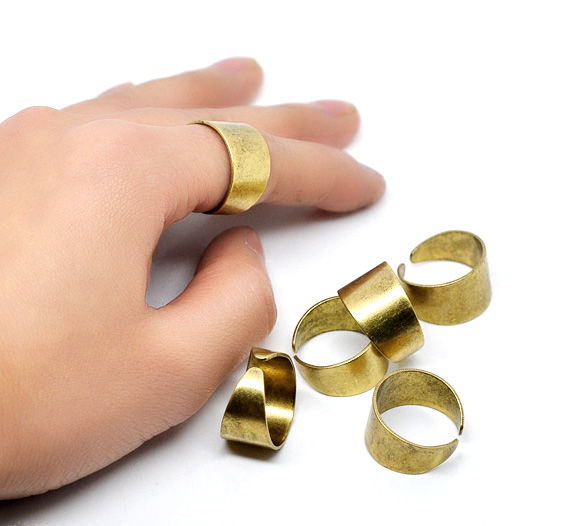 Bild von Messing Uneinstellbar Ring Rund Messingfarbe 17.5mm (US Größe 7) 2 Stück