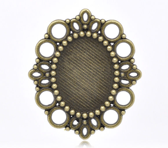 Picture of Zinc Based Alloy Cabochon Setting Pendants Oval Antique Bronze (Fits 25mm x 18mm) 43mm x 37mm, 2 PCs