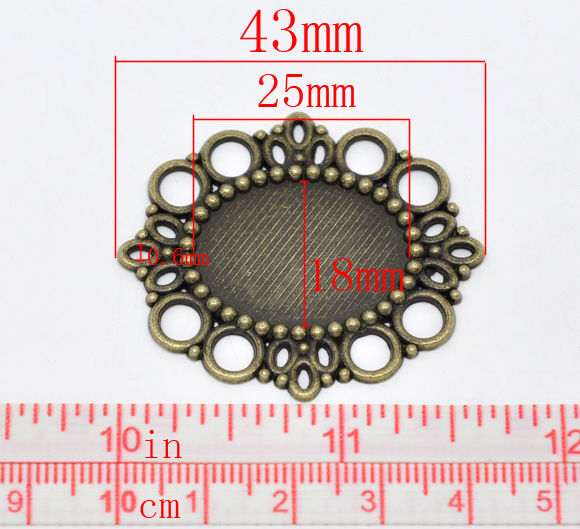 Picture of Zinc Based Alloy Cabochon Setting Pendants Oval Antique Bronze (Fits 25mm x 18mm) 43mm x 37mm, 2 PCs