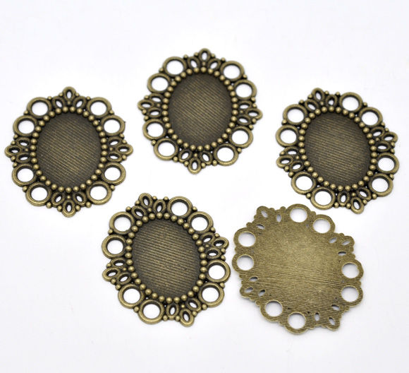 Picture of Zinc Based Alloy Cabochon Setting Pendants Oval Antique Bronze (Fits 25mm x 18mm) 43mm x 37mm, 2 PCs