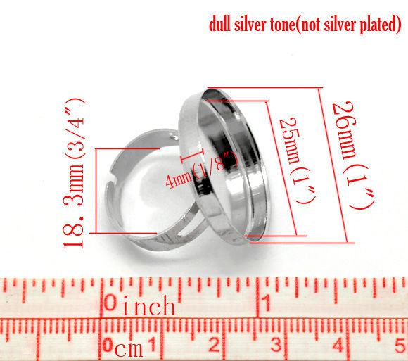 Imagen de Base Anillos Soporta a cabachones Ajustable Latón de Ronda Tono de Plata 25mm 18.3mm (US Size 8) 2 Unidades