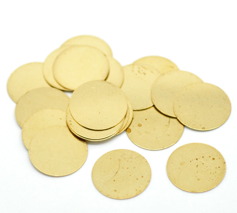 Picture of Brass Metal Sequins Blank Stamping Tags Round Gold 16mm( 5/8") Dia, 8 PCs