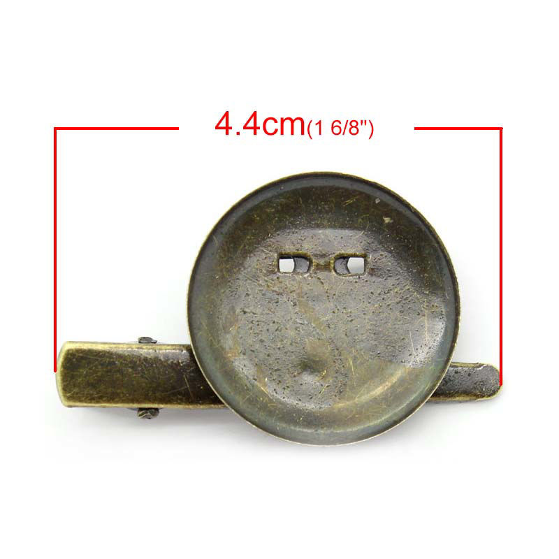 Picture of Iron Based Alloy Alligator Prong Clip & Pin Brooches Round Antique Bronze Cabochon Settings (Fits 28mm Dia.) 4.4cm x2.9cm(1 6/8" x1 1/8"), 2 PCs