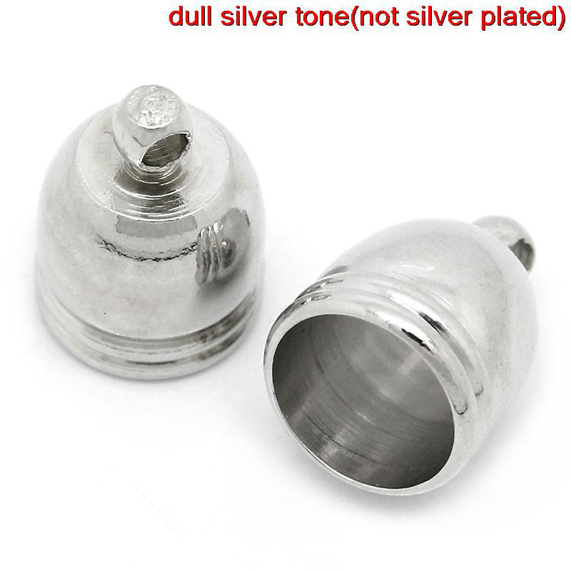 Picture of Brass Cord End Caps For Jewelry Necklace Bracelet Clock Silver Tone 14mm( 4/8") x 10mm( 3/8"), 2 PCs
