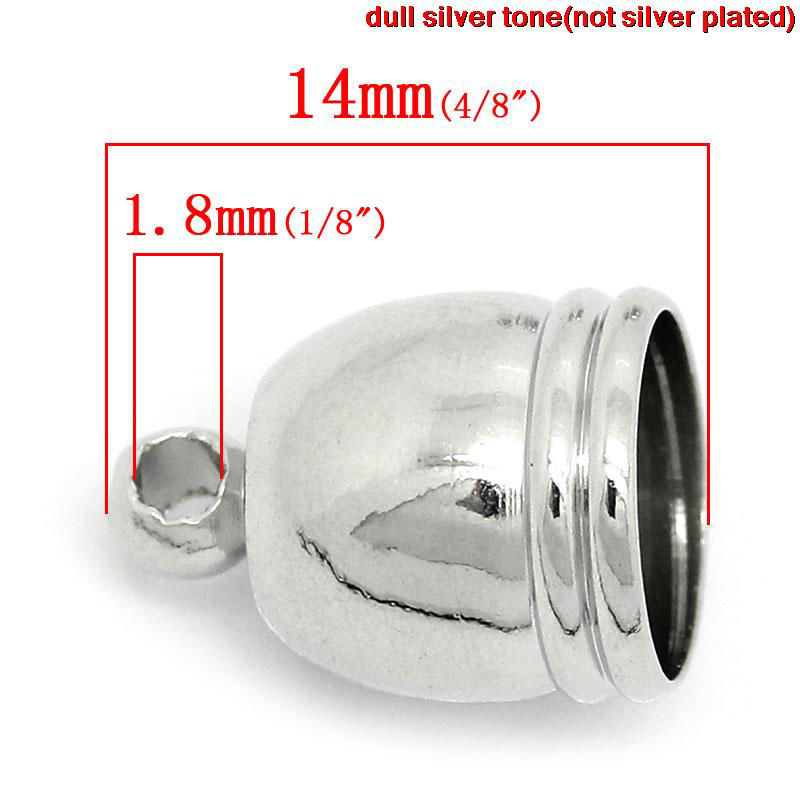 Picture of Brass Cord End Caps For Jewelry Necklace Bracelet Clock Silver Tone 14mm( 4/8") x 10mm( 3/8"), 2 PCs