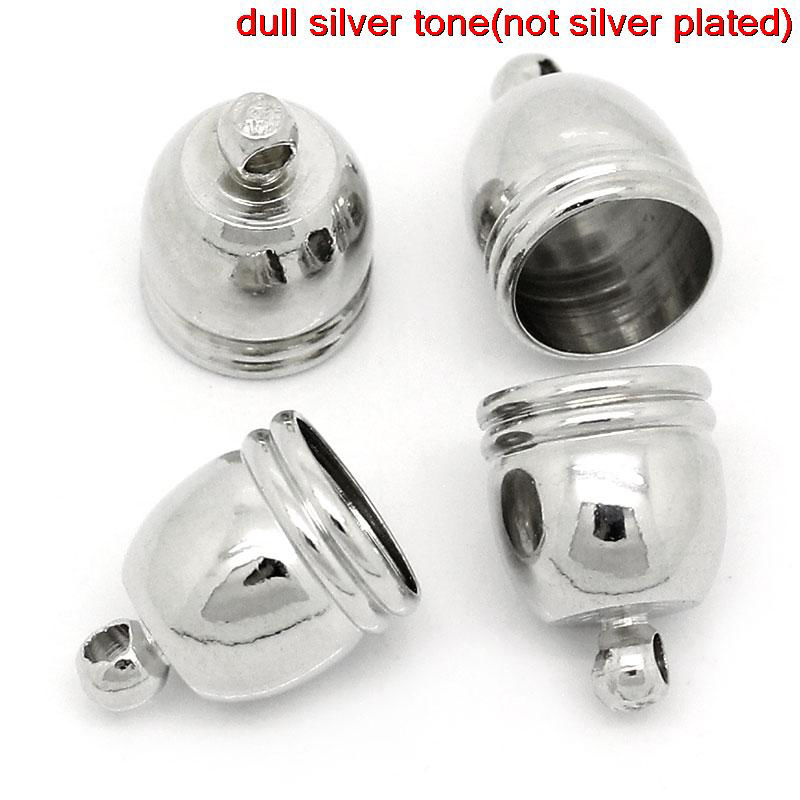 Picture of Brass Cord End Caps For Jewelry Necklace Bracelet Clock Silver Tone 14mm( 4/8") x 10mm( 3/8"), 2 PCs