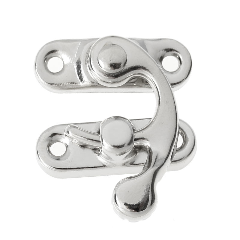 Picture of Iron Based Alloy Cabinet Box Lock Catch Latches Silver Tone 3.3cm x2.7cm(1 2/8" x1 1/8") 9mm x27mm( 3/8" x1 1/8"), 10 Sets