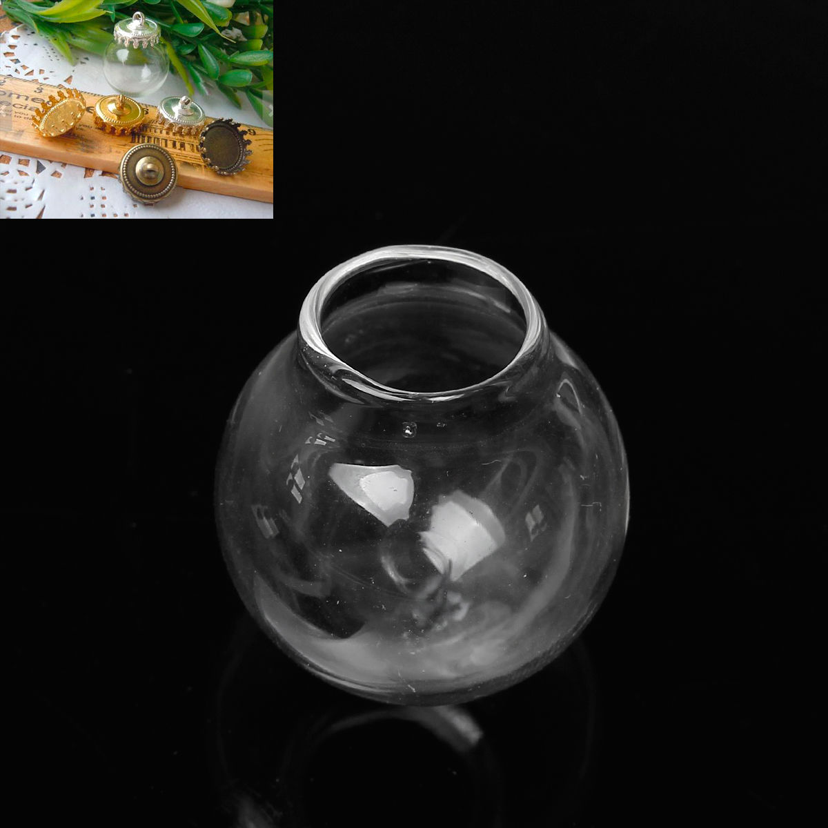 Picture of 1 Piece Glass Miniature Globe Bubble Bottle Vial For Jewelry Craft DIY Making Round Transparent Clear 27mm x 25mm