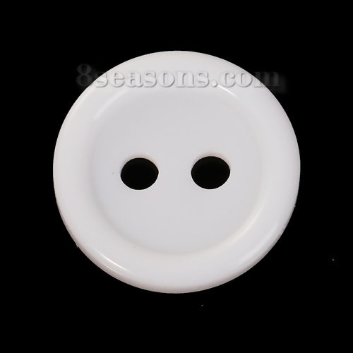 Picture of 20 PCs Resin Sewing Buttons Scrapbooking 2 Holes Round White 11mm Dia.
