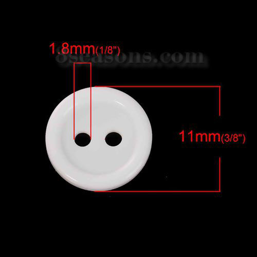 Picture of 20 PCs Resin Sewing Buttons Scrapbooking 2 Holes Round White 11mm Dia.