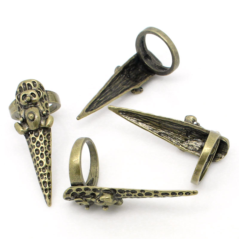 Picture of New Fashion Fingertip Knuckle Nail Rings Antique Bronze Bear Carved 14.7mm( 5/8")(US 3.75), 5 PCs