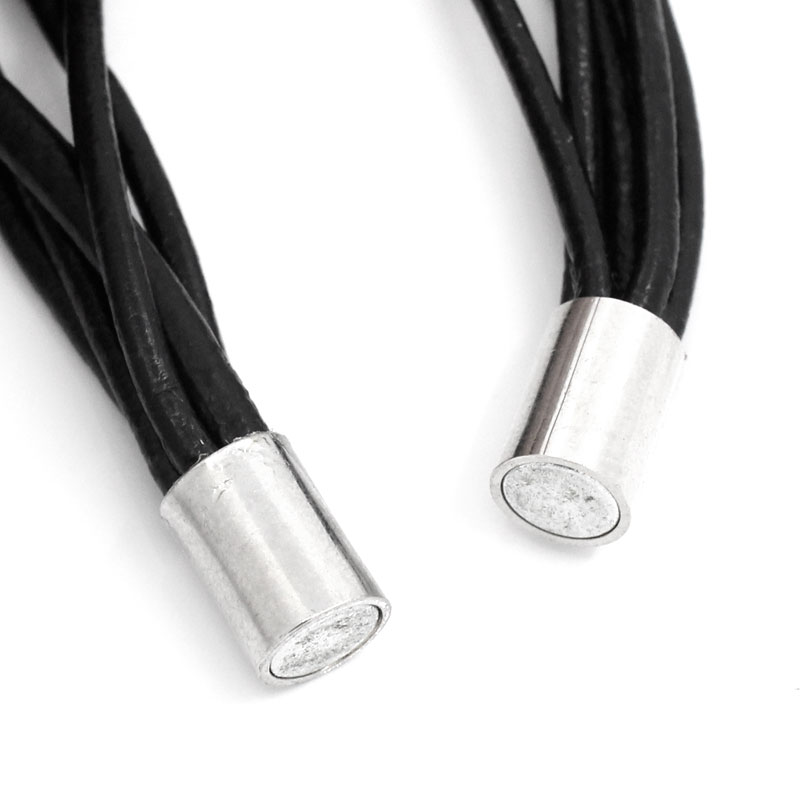 Bild von Rindleder + Kupfer + Legierung Armband Silberfarbe Schwarz 18.0cm, 2 Stück 