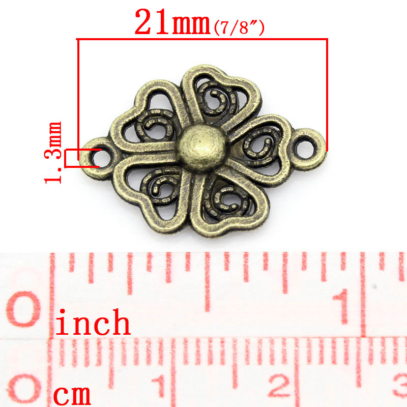 Picture of Connectors Findings Flower Heart Antique Bronze 21x15mm,50PCs
