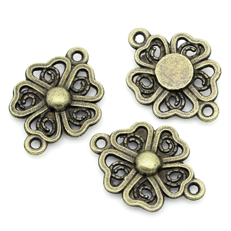 Picture of Connectors Findings Flower Heart Antique Bronze 21x15mm,50PCs